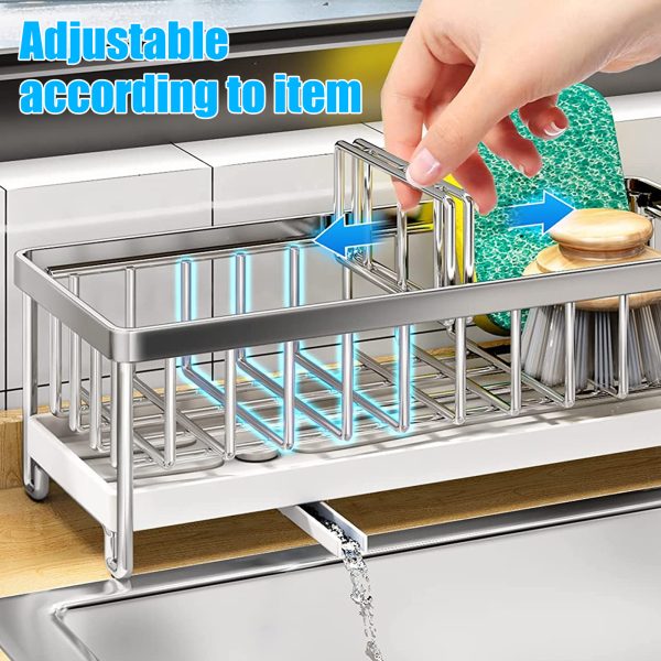 Dznils Kitchen Sink Caddy Organizer Sponge Holder Dish Brush Soap Dispenser Holder for Countertop - Image 6