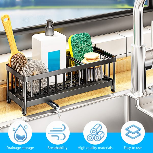 Dznils Kitchen Sink Caddy Organizer Sponge Holder Dish Brush Soap Dispenser Holder for Countertop - Image 2