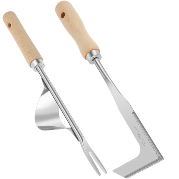 4PCS Lightweight Garden Weed Grabber Crack Weeder Tool, Stainless Steel Weed Puller Tool, Weed Remover Tool Set with Wooden Handle, Manual Lawn Crevice Gardening Tool