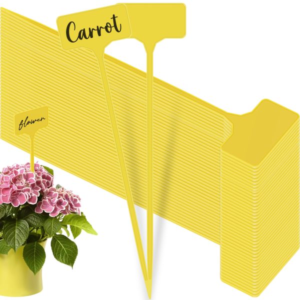 100PCS 29x7cm T-Type Plastic Plant Label Tags, Waterproof Nursery Garden Labels, Yellow Plant Label, Plant Name Sign, Plant Name Tags, for Garden Farmland Greenhouse