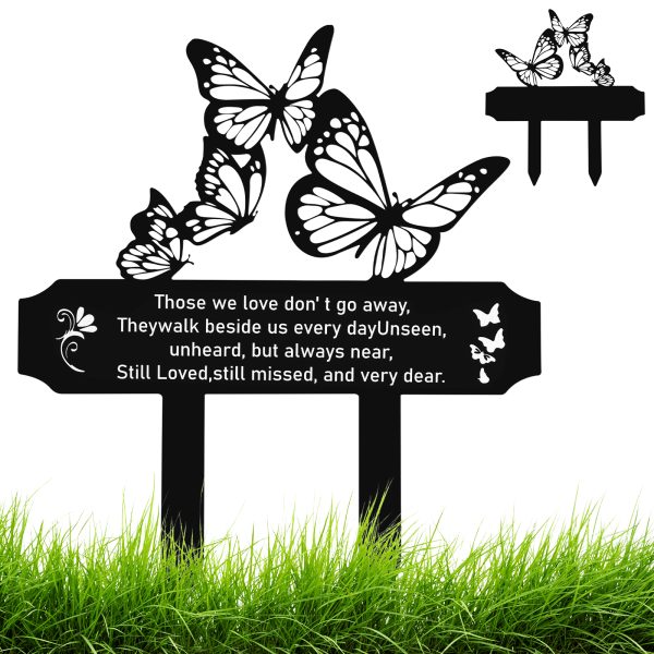 2PCS Butterfly Cemetery Decoration for Grave, 11.8 x 11 inch Butterfly Memorial Stake, Cemetery Metal Grave Plaque Stake Marker