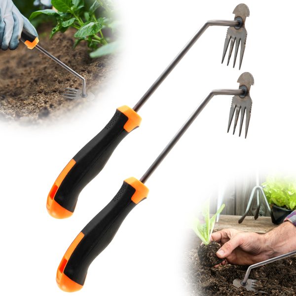 2PCS Weed Puller Tool, Manual Uprooting Weeding Tool, Hand Weeder Tool, High Strength 4 Teeth Weed Remover Rake with 5.71 inch Long Handle Gardening Weeding Artifact for Yard Farm Weeding
