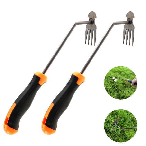 4PCS Weed Puller Tool, Manual Uprooting Weeding Tool, Hand Weeder Tool, High Strength 4 Teeth Weed Remover Rake with 5.71 inch Long Handle Gardening Weeding Artifact for Yard Farm Weeding