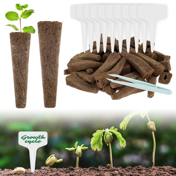 50PCS Grow Sponges for Hydroponics, Seed Starter Pods Kit, Hydroponic Pods Kit with Plant Labels, Replacement Root Growth Sponges Gardening Accessories for Indoor Garden System