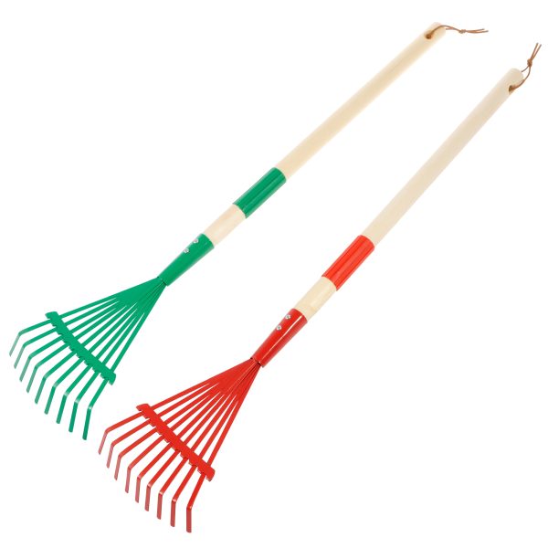 2PCS Efficient Leaf Rake with Detachable Wood Handle, Lawn Rake Vibrant Color Toddler Rake, Gardening Rake Small Rake for Gardening