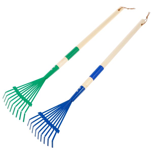 2PCS Efficient Leaf Rake with Detachable Wood Handle, Gardening Rake Small Rake, Lawn Rake Vibrant Color Toddler Rake for Gardening
