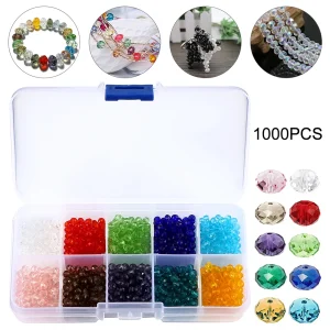 FUYGRCJ 1000PCS 4mm Crystal Glass Beads, 10 Colors Finding Spacer Beads, Bicone Shaped Faceted Bead with Storage Box for Jewelry Making, Bracelets, Necklaces, Earrings Making