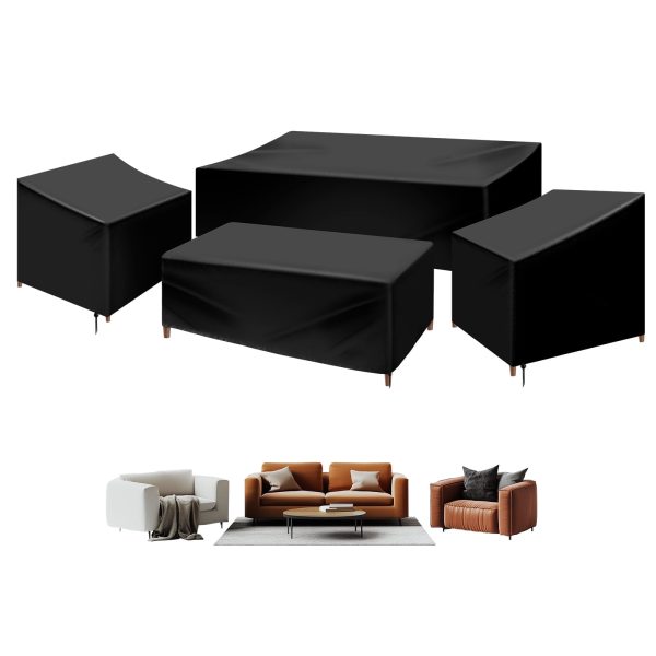 4 Piece Patio Furniture Cover Set Waterproof 420D Heavy Duty Outdoor Furniture Cover with Windproof Buckle Strap and Adjustable Drawstring Tear-Resistant Sofa Table Chair Protect Cover