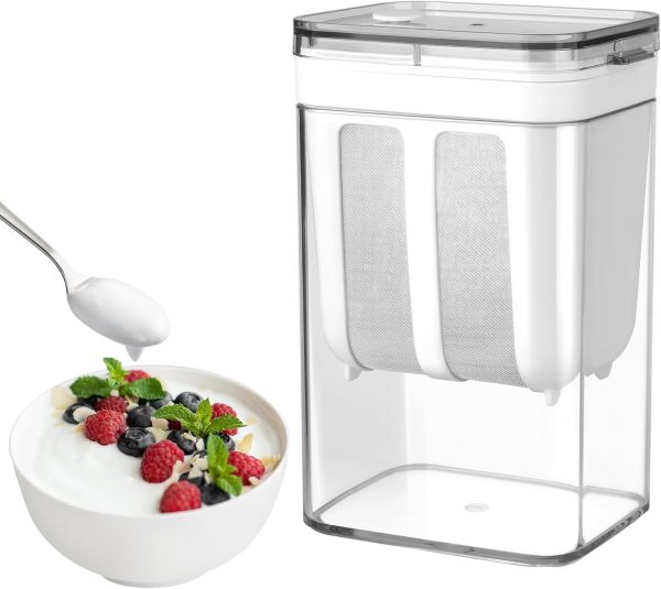 Greek Yogurt Strainer 1100ML Fine Mesh Yogurt Filter with Clear Lid Compact Cheese Yogurt Whey Separator Food Grade Yogurt Parfait Strainer for Making Thick Greek Yogurt Coffee Juice