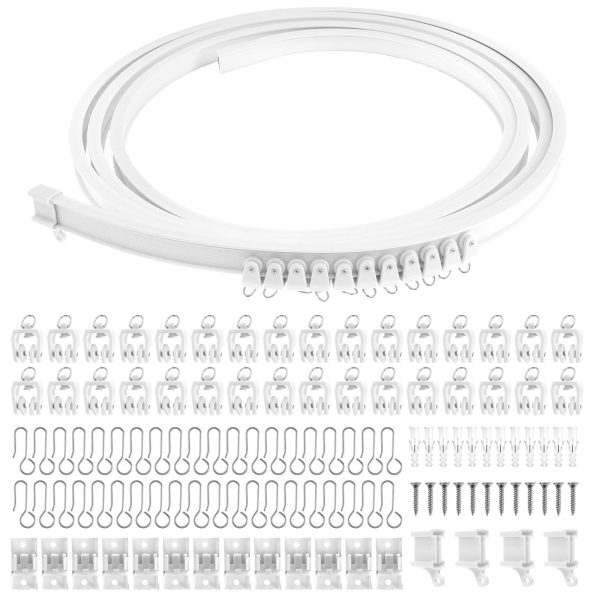 Curved Ceiling Curtain Track 13ft (4m) Flexible Bendable Ceiling Mount Curtain Rail System with Metal Curtain Hooks Bed Curtains Room Bathroom Divider RV Ceiling Track (White)