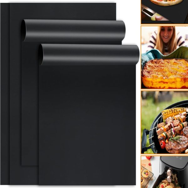 4pcs Large Oven Liners for Bottom of Gas Oven Reusable Bakeware, Thick Heavy Duty Nonstick Teflon Oven Mat, Heat Resistant Grill Mats Outdoor, Easy to Clean Gas Stove Liners 24" x 16" (Black)