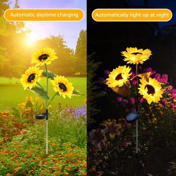 Keyohome 2 Packs Solar Garden Lights LED Outdoor Waterproof Decorative Sunflower Ornaments Stake Lights for Pathway Landscape Lamp Patio Fence Yard Lighting Outdoor Decor - Image 2