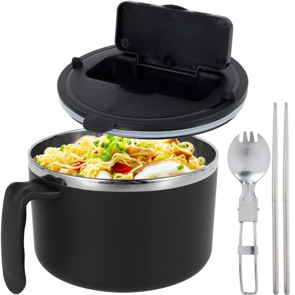 Ramen Bowl with Filterable Lid 1200ml Microwave Ramen Noodle Bowl with Spoon Chopsticks Ramen Cooker Bowl