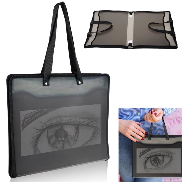 Art Portfolio Bag 17x13inch with Zipper and Handle 8K Posters Storage Bag Waterproof Artist Carrying Bag Portable Artwork Portfolio Case for Artwork Poster Sketches Canvas (Black)