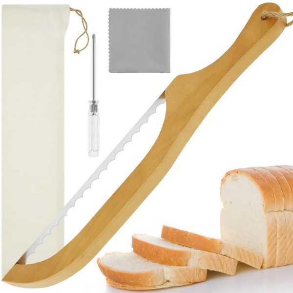 Bread Knife, Bread Bow Knife, Bagel Cake Knife, Bread Knife for Homemade Bread, with Wooden Handle and Storage Bag 15.7??2.8 Inch
