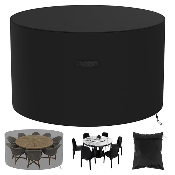 NUAHRHY 47"*30" Round Garden Table Cover with Storage Bag 210D Oxford Cloth Waterproof Patio Table Covers Thick Heavy Duty Furniture Covers Weatherproof Outdoor Table