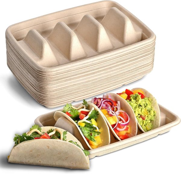 Stackable Taco Plates Reusable Plates Microwave Safe for Taco Pita Bread Party (50 Pieces)
