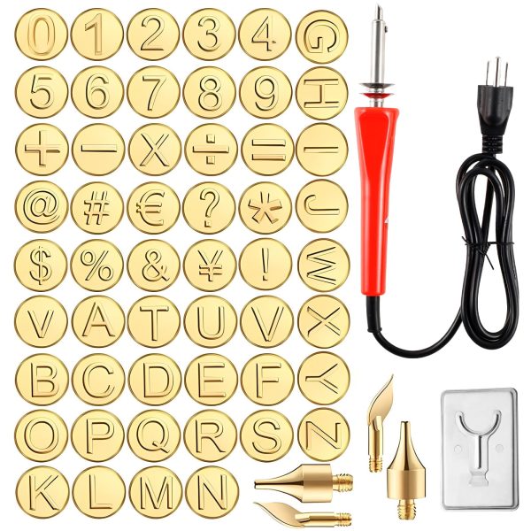 Wood Burning Tip Set with 26 Letters Number Carving Head Iron Holder DIY Embossing Carving Head Tools Soldering Iron Stencils for DIY Embossing and Carving Crafts
