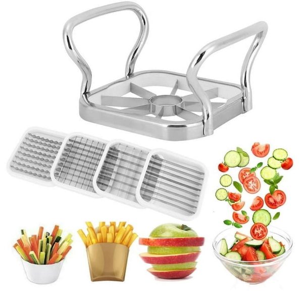 Potato Cutter 5 in 1 Stainless Steel Fruit Vegetable Slicer with Handle Manual Potato Slicer French Fry Cutter Labor-Saving Multi-Purpose Fruit Slicer for Potato Onion Tomato Lemon