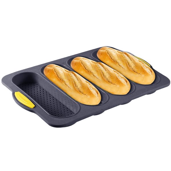 4 Slot Silicone Pan Non-Stick French Bread Baking Pan Professional Hot Dog Bun Tray Mold for Homemade Bread Baking