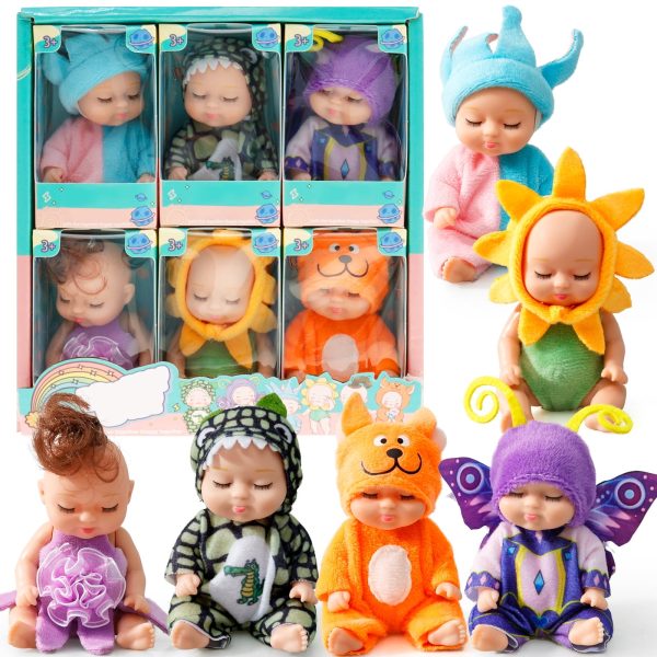 Threns 6Pcs Mini Baby Dolls,4" Newborn Dolls Gift Set,Cute Reborn Baby Dolls Toys for Kids 3+,with Animal Clothes