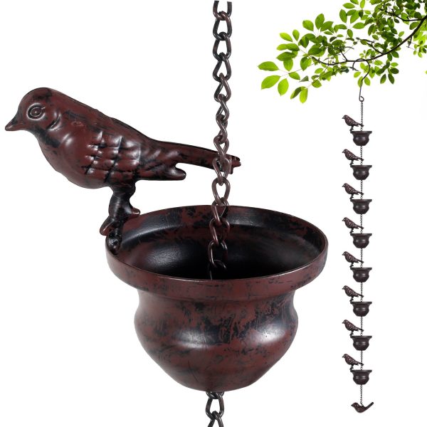 Lzvxtym Bird Rain Chains 7.87ft Iron Rain Catcher Chain for Gutters Outdoor Decorative Hanging Chain with Relaxing Wat