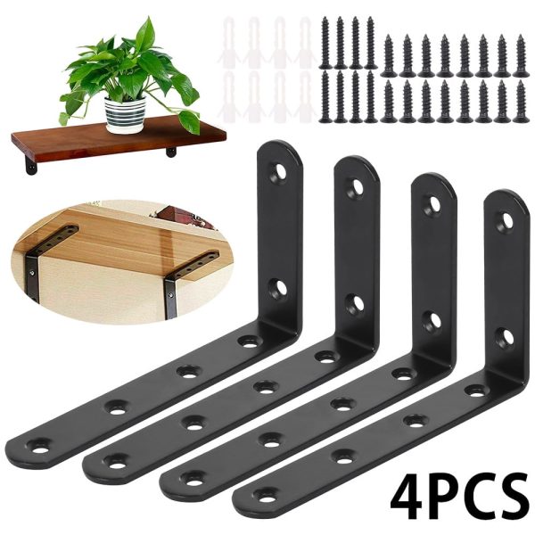 Keyohome 4Pcs Shelf Bracket Heavy Duty Angle Bracket Shelf Support Wall Hanging L Shape Right Corner Brace Metal