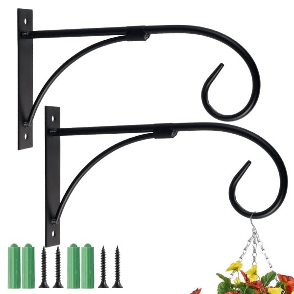 Keyohome 2Pcs Hanging Basket Hook Metal Plant Hanger Brackets Heavy Duty Bird Feeder Hanger for Indoor Outdoor Decor,10.53inch