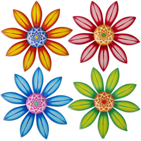 Keyohome 4Pcs Metal Flowers Wall Decor 6.7 Inch Flower Wall Sculpture Hand-ed Floral Sculpture Metal Wall Decoration for Home