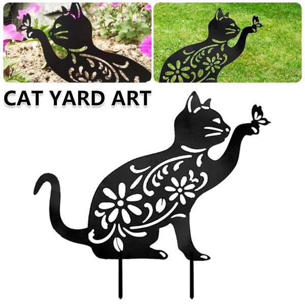 Keyohome Cat Garden Decor for Outside,Black Cat Silhouette Decor,Metal Cat Decorative Garden Stakes for Cat Lovers Yard Garden Lawn Indoor Decorations,12.2"