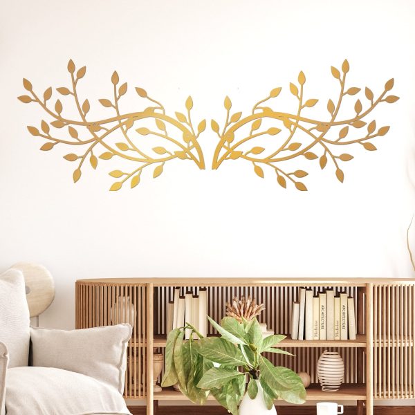 Keyohome 2 Pack Metal Wall Art Tree Leaf Wall Decor Vine Olive Branch Leaf Wall Sculpture Sturdy Home Decor, Gold