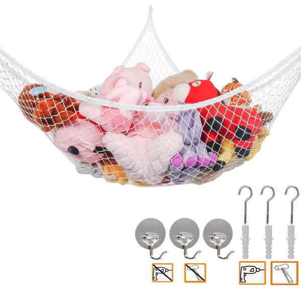 Toy Hammock Stuffed Animals and Toy Storage Hammock Net 70" Wall Sling Corner Extra Large Kids Children Mesh Toy Net Organizer