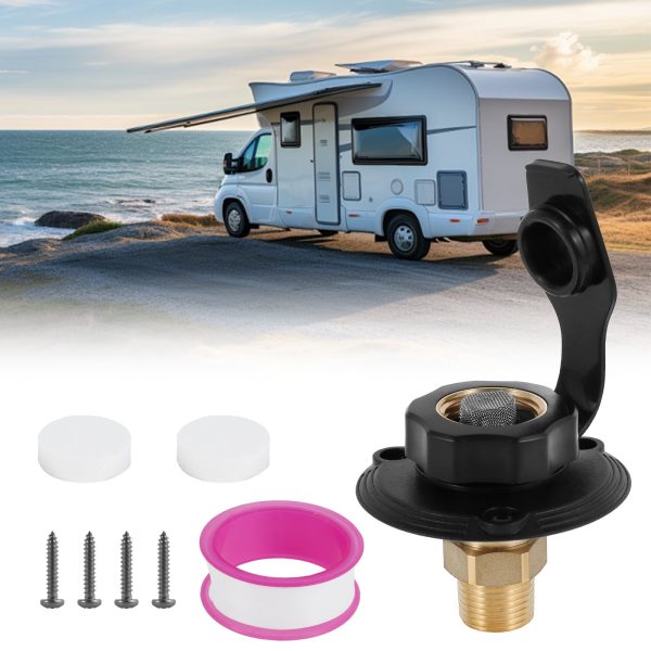 RV Fresh Water Inlet with Check Valve Water Hookup Connector 3/4 NH Female to 1/2 NPT Male Mount Lead-Free Brass RV City Water Fill Inlet Connection for RV Camper Motorhome