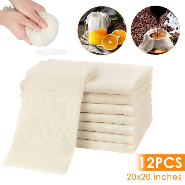 12Pcs Cheese Cloths Natural Unbleached Cotton Cheesecloth 20 Inch Square Cheese Cloths Reusable Organic Cheesecloth Cotton Cloth Strainer