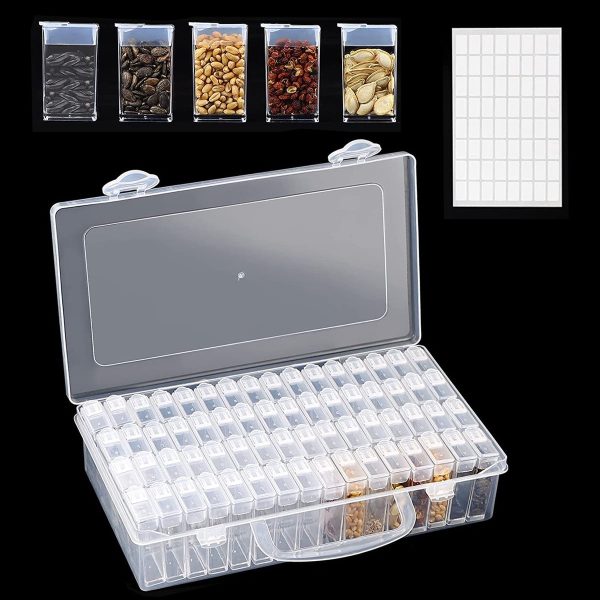 64 Grids Plastic Seed Storage Box,Seeds Storage Organizer with Label Stickers,Seed Container Storage for Flower Seeds,Vegetable Seeds,Clover Seeds,Basil Seeds,Tomato Seeds