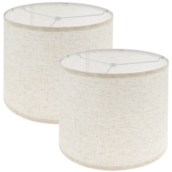 2pcs Drum Lampshades With Spider Fitter for Table Lamp Floor Light 11.4" Top x 12.6" Bottom x 9.65" High Detachable Natural Linen Fabric Drum Shape Lamp Shade for Living Room Bedroom
