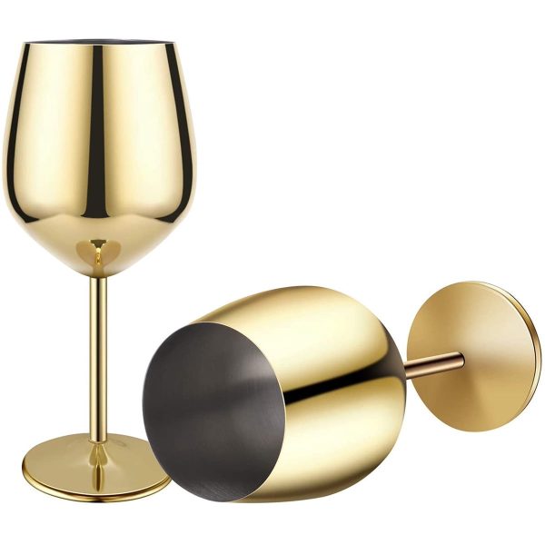 2 Pack 18oz Stainless Steel Wine Glasses Unbreakable Wine Goblets, Gold