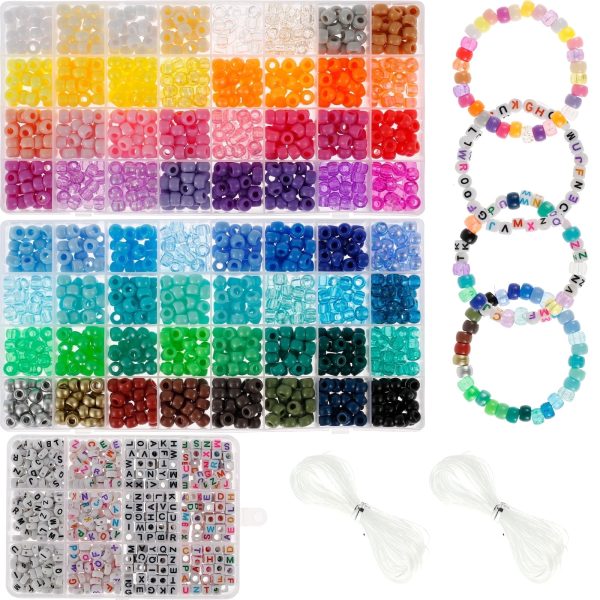 1977pcs Pony Beads Kit for Bracelet Making 64 Colors 9mm Clay Beads Set Plastic Pony Beads Bulk with Letter Beads Elastic String DIY Bracelets Jewelry Beads Birthday Crafts Gift for Girls