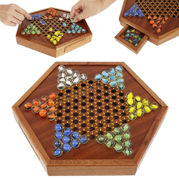 Lzvxtym Chinese Checkers,Wooden Chinese Checkers Game,Family Board Game,Party Game,1-6 Players.12.6"