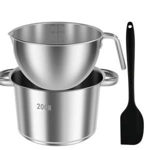 Double Boiler Pot Set, 1.82QT Chocolate Melting Pot & 2.54QT Stainless Steel Pot with Silicone Spatula, Food-Grade Double Boiler Induction Safe for Candy, Butter, Cheese