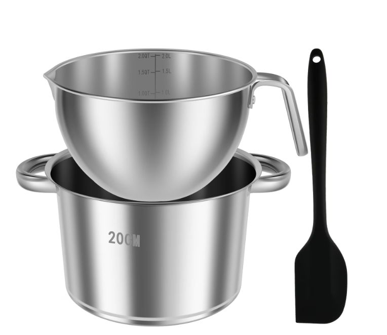 Double Boiler Pot Set, 1.82QT Chocolate Melting Pot & 2.54QT Stainless Steel Pot with Silicone Spatula, Food-Grade Double Boiler Induction Safe for Candy, Butter, Cheese