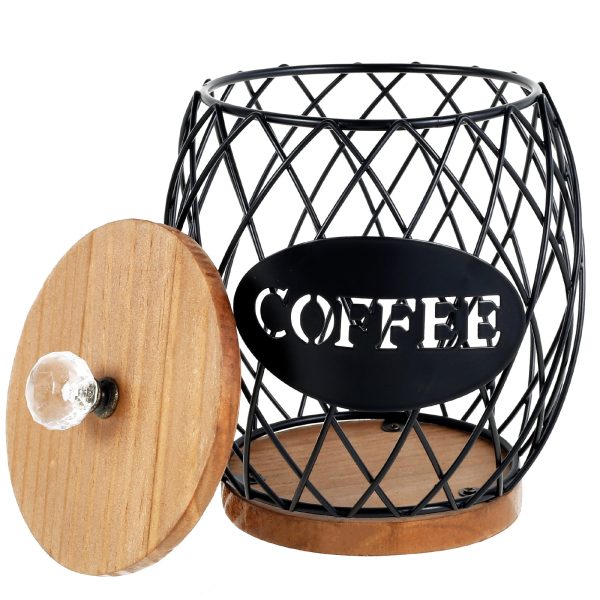 Jokapy Coffee Pod Holders Basket with Wood Lid, Large Capacity K Cup Holders for Counter, Black