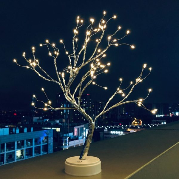 HOTBEST 36/108LED USB Pearl Decorative LED Shimmer Tree Desk Lamp Touch Switch Night Light Tabletop Bonsai DIY Artificial Bedroom Light Christmas Party Indoor