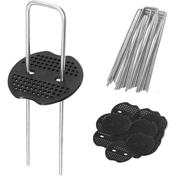Nyidpsz 30 Pack Garden Weed Fabric Staples, Ground Pegs Vapor Barrier Stake with Galvanized Steel Landscape Staples and Plastic Caps
