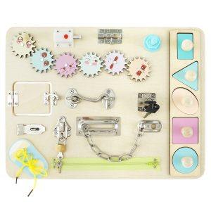 Lzvxtym Wooden Busy Board for Toddlers Montessori Sensory Toy Toddler Sensory Board Locks Latches Board Preschool Educational Learning Toy with Lacing Sorter Gears Zipper Lock