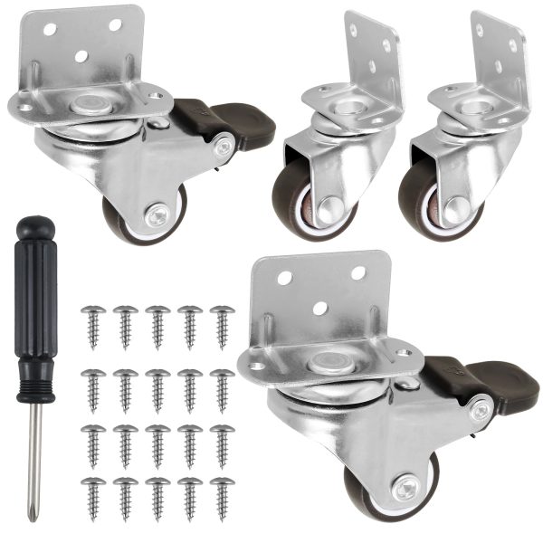 Lzvxtym Caster Wheels,Casters Set of 4 Heavy Duty,1 inch L-Shaped Rubber Caster,Ball Bearing 360 Degree Castors Wheel for Furniture Kitchen Cabinet Table,Silver
