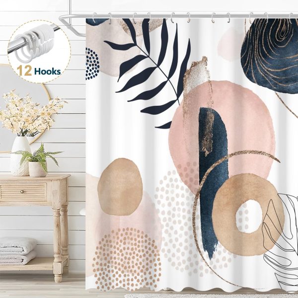 Dznils Boho Shower Curtain, Abstract Modern Geometric Bathroom Curtain with 12 Hooks, 72" x 72", Blue