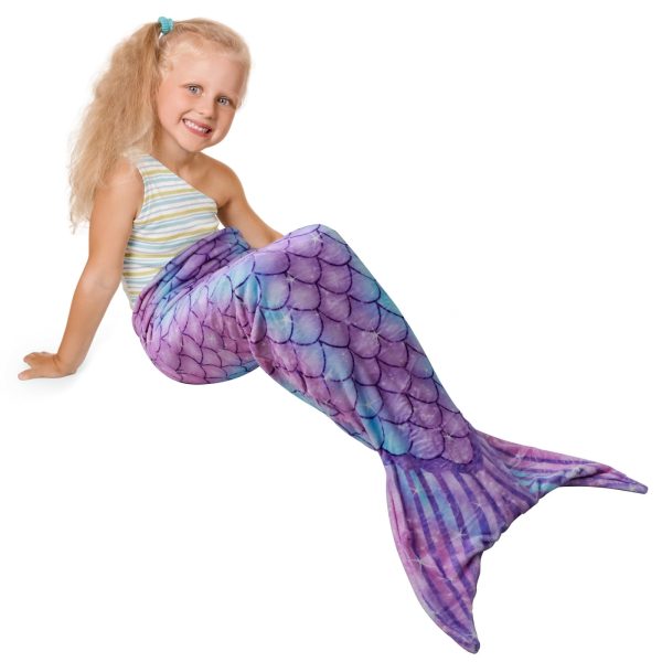 Dznils Mermaid Tail Blanket for Kids, Super Soft Plush Flannel Sleeping Snuggle Blanket, Purple
