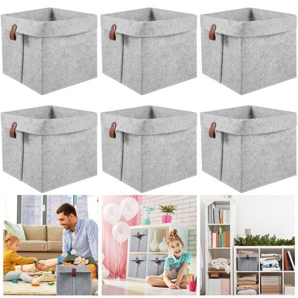 Wrvxzio Collapsible Felt Fabric Cubes Storage Bins, 9"x9", 6 Pack, Gray