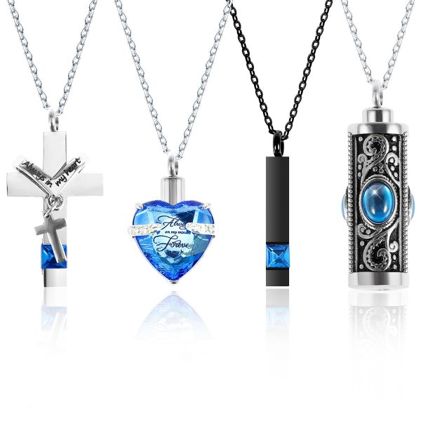 Cremation Urn Necklace,4Pcs Urn Necklace for Ashes Keepsake Cremation Jewelry Vertical Bar Zircon Crystal Urn Necklace Urn Stainless Steel Memorial Pendant for Women Men Loved Ones Pet